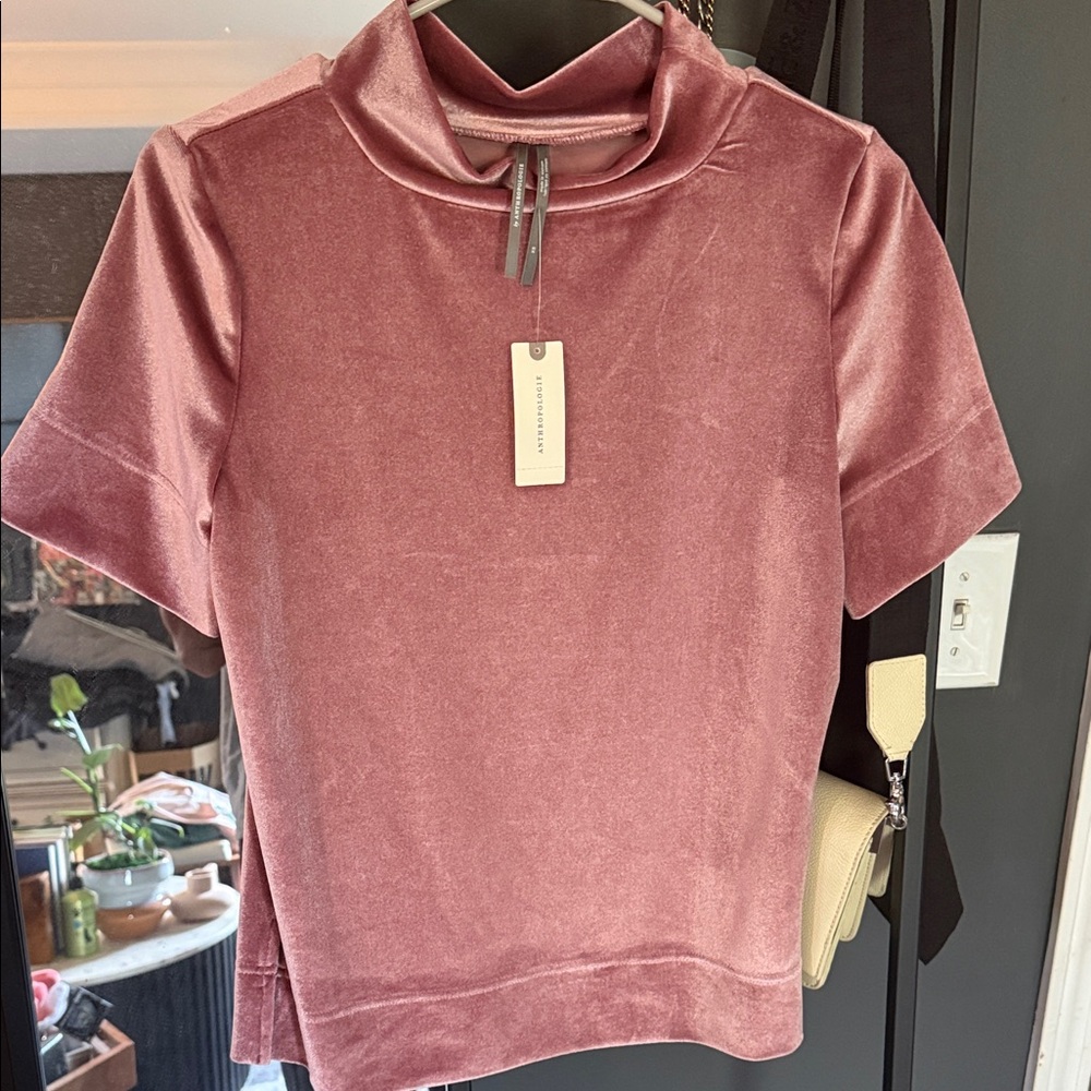 Anthropologie- Mauve Velvet Short Sleeve Top